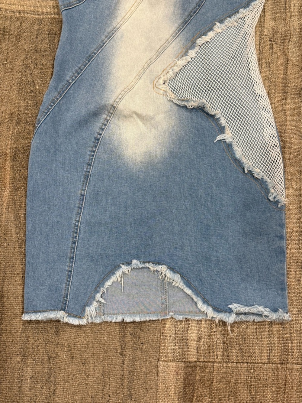 NWT Fashion Nova Light Blue Strapless Distressed Denim & Mesh Mini Dress - Picture 4 of 8